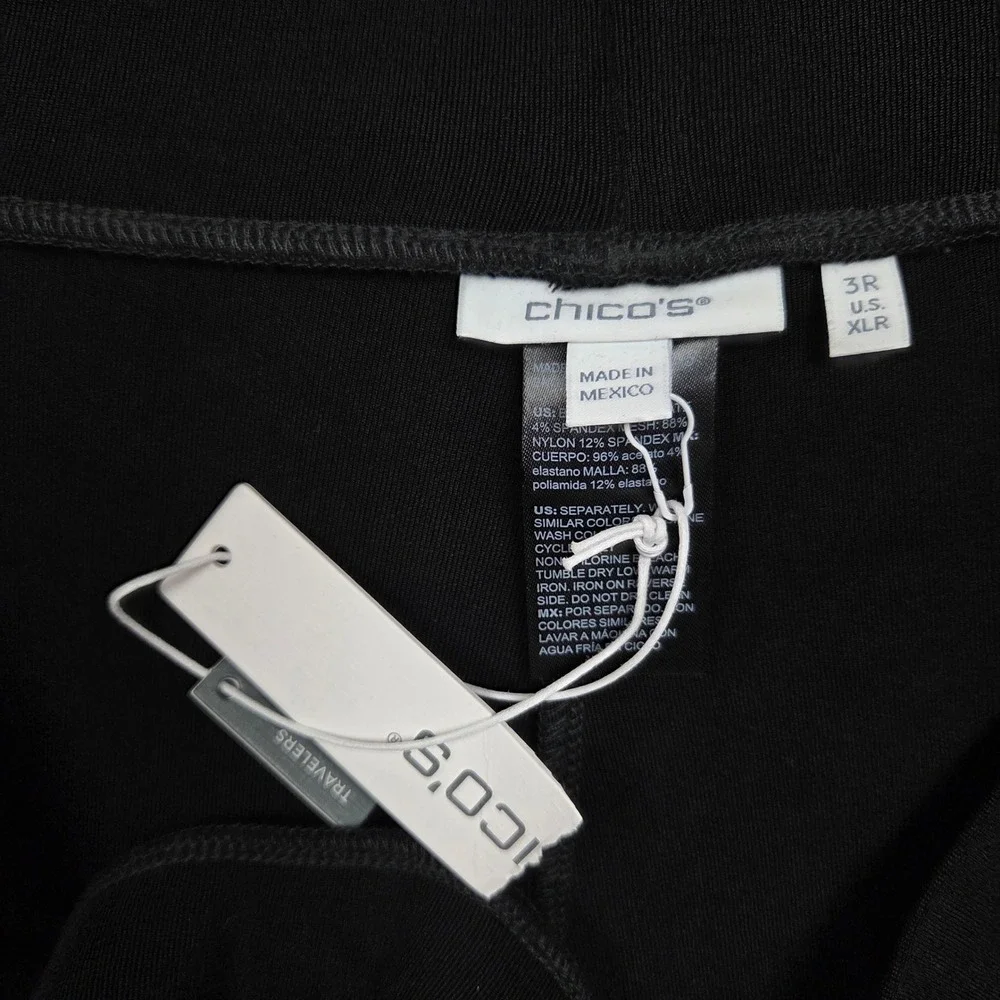 Chicos Travelers Wide Leg Pocket Pants Womens XL Black High Rise